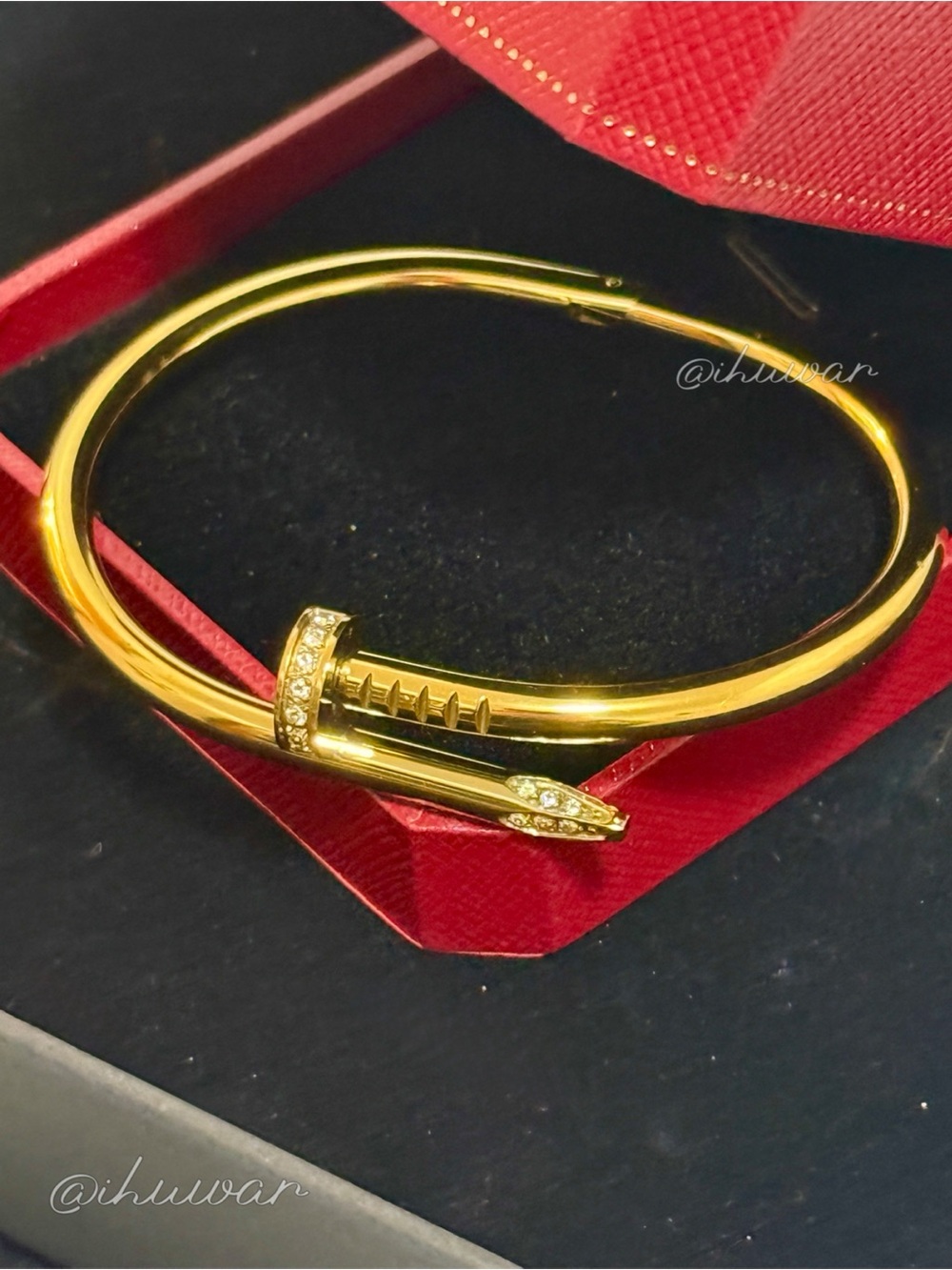 New 18k Gold-Plated Cubic Zirconia Nail Bangle Bracelet